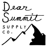 Dear Summit Supply Co. logo- black and white hand-drawn script and a minimalist mountain