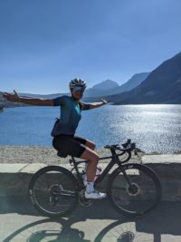 Jess on a bike ride in Glacier National Park, near her hometown Whitefish, MT, with plenty of JoJé Bars in her pockets!