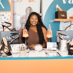 Ahriana Edwards (Founder) pictured by her Vaila Shoes (Spring Collection)
