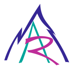 Alta Reina logo featuring a dynamic mountain-inspired design with vibrant purple, teal, and magenta elements, representing a clothing brand tailored for tall women, proudly made in the USA.